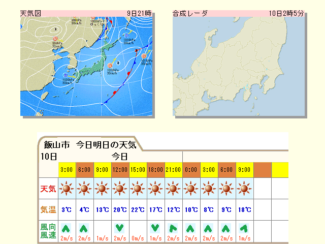 天気図の部分は、台風情報が更新されると台風に切り替わります